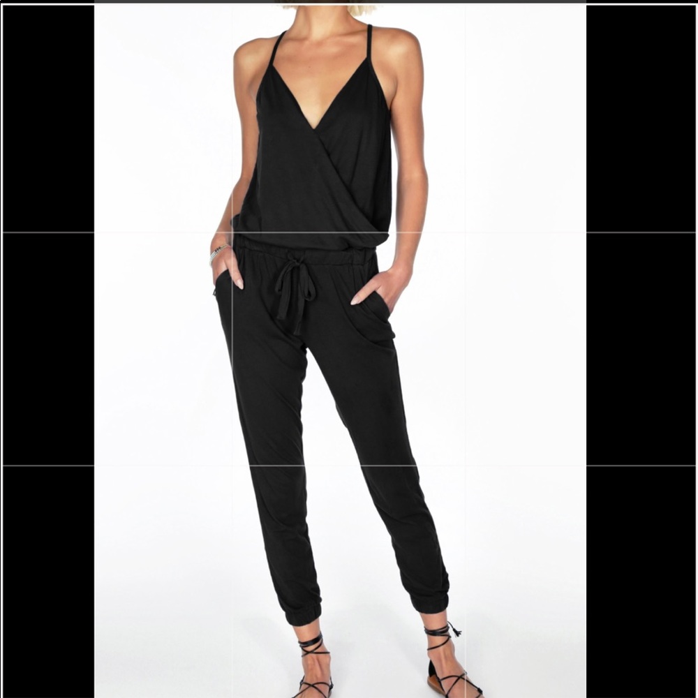 Black Surplice Jumpsuit